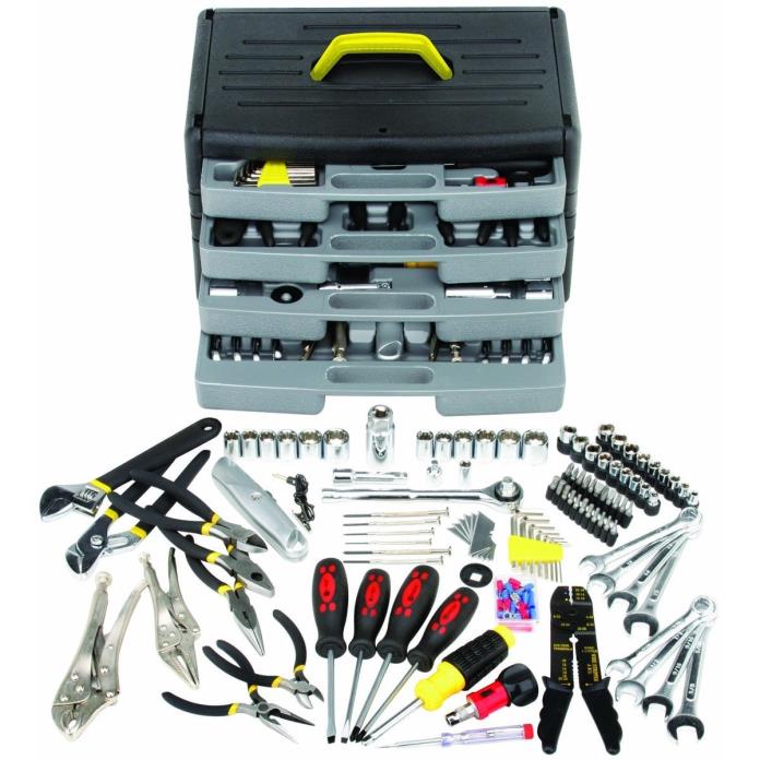 105 Pc Tool Kit 4-Drawer Chest Starter Emergency Repair Fix DIY Sockets Wrenches