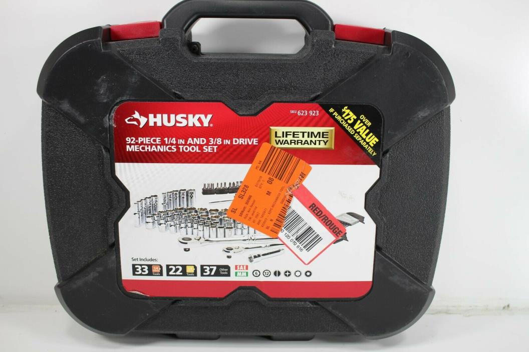 Husky Mechanics Tool Set W/ Case SAE/Metric Sockets Ratchets Hex 92 Pc. Kit
