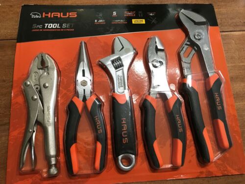 Haus 5 Pc Tool Set Curve-Jaw LockinSlip Joint Long Nose Pliers Adjustable Wrench