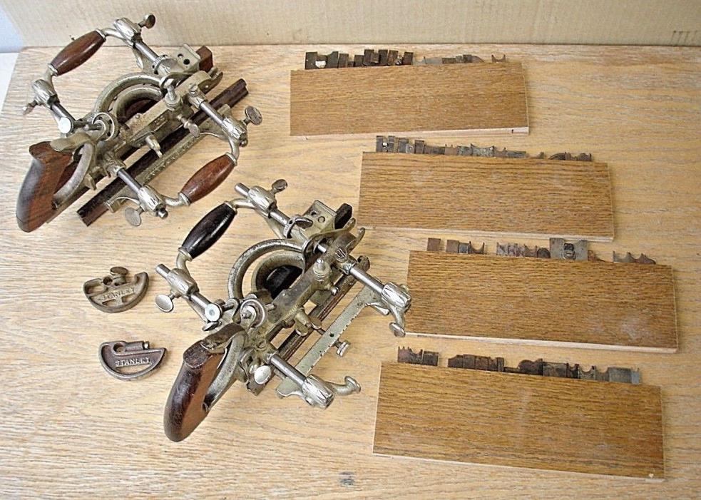 2 VINTAGE STANLEY 55 PLANES WITH 4 BOXES CUTTERS 52 CARPENTER WOODWORKING TOOL
