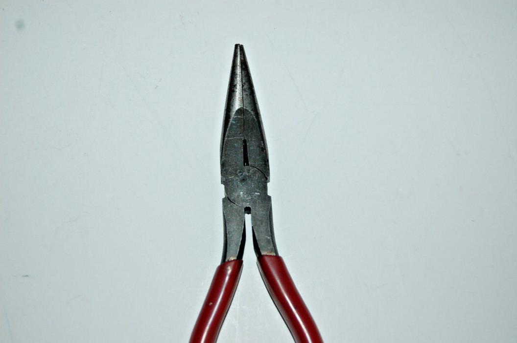 Sears needle nose pliers with wire cutter, red grips 6 1/2 inch long, 3077