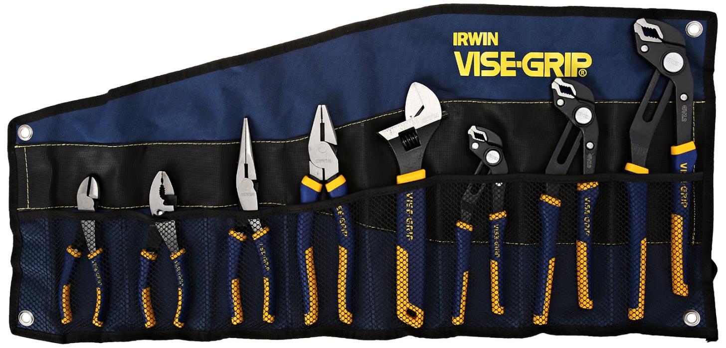 Irwin GrooveLock 3 Pliers ,3 Channel Locks ,1 Adj. Wrench,1Wire Cutter & Bag SET