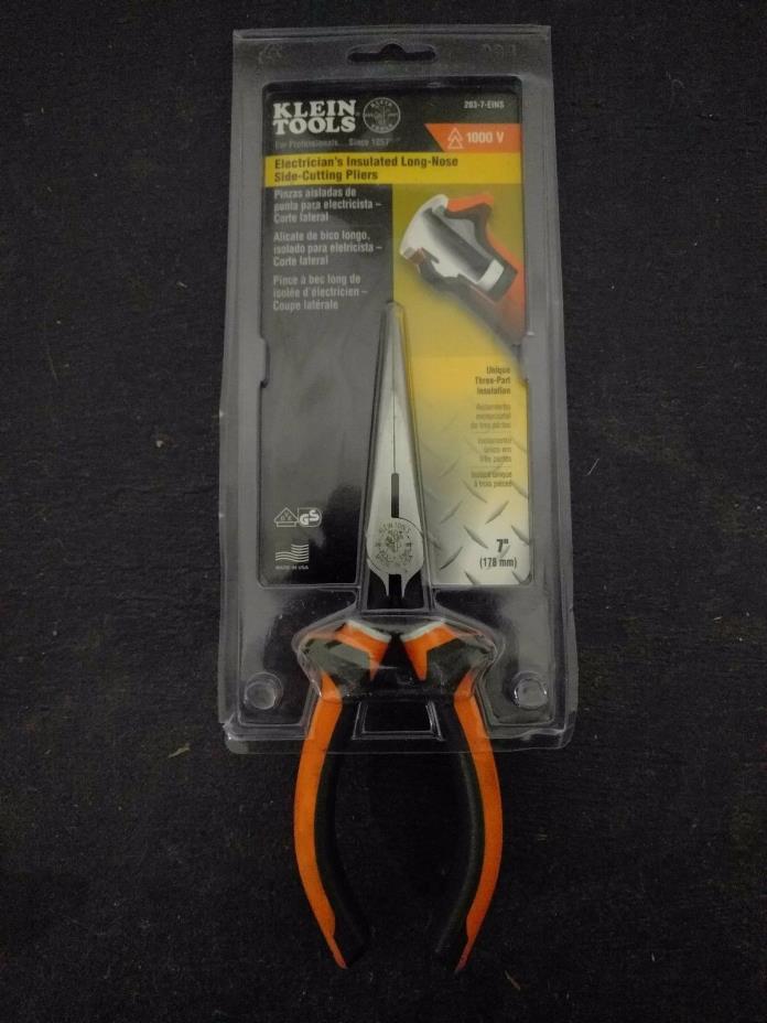 Klein Tools 203-7-EINS Electrician's Insulated 7-Inch Long Nose Side-Cutting Pli