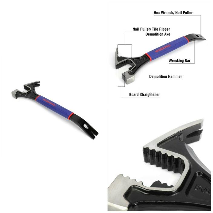 Pry Bar Demolition Tools Nail Puller Tool Board Straightener Rubber Handle New