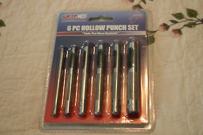 GRIP 6 pc Hollow Punch Set Cuts Leather Plastic Rubber Gasket Vinyl etc