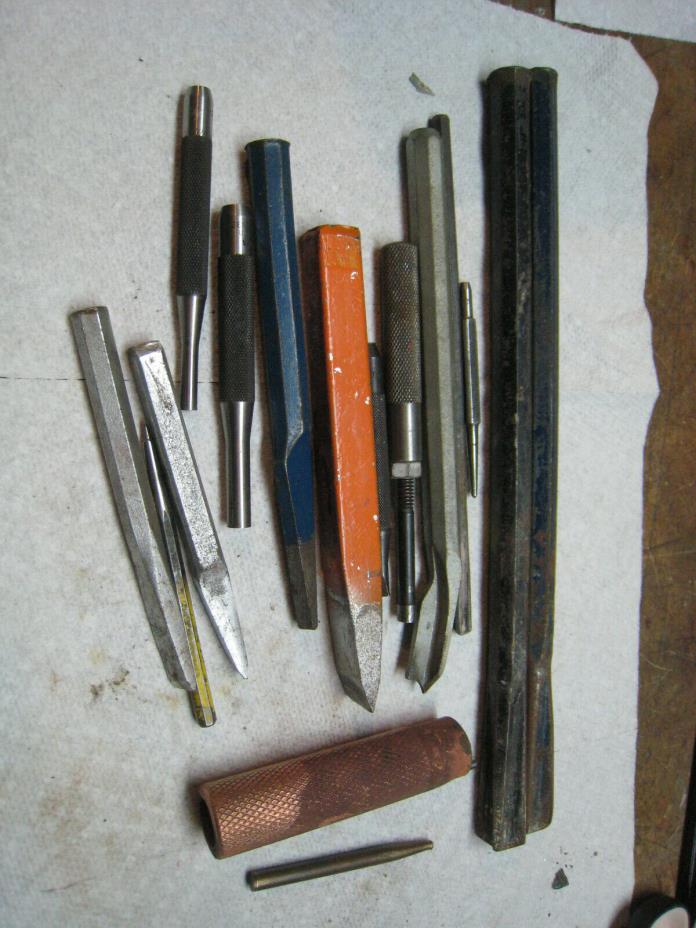 PIN PUNCHES COLD CHISELS STAR CHISELS MUFFLER CHISEL MISC. ASSORT.  17 TOTAL