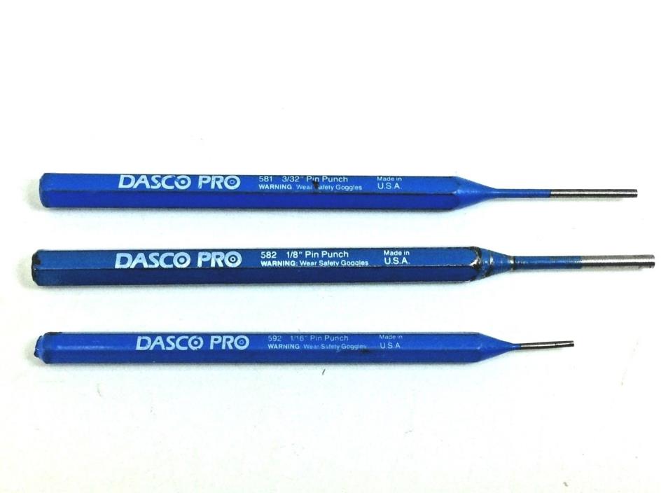 Dasco Pro Pin Punch Lot of 3 Carbon Steel 592 581 582 1/16
