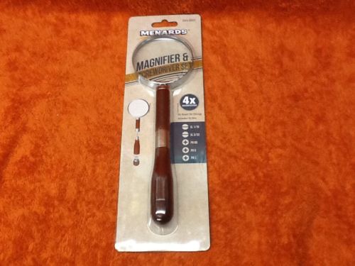 MENARDS MAGNIFIER AND SCREWDRIVER SET - 5 BITS WITH STORAGE - NIP