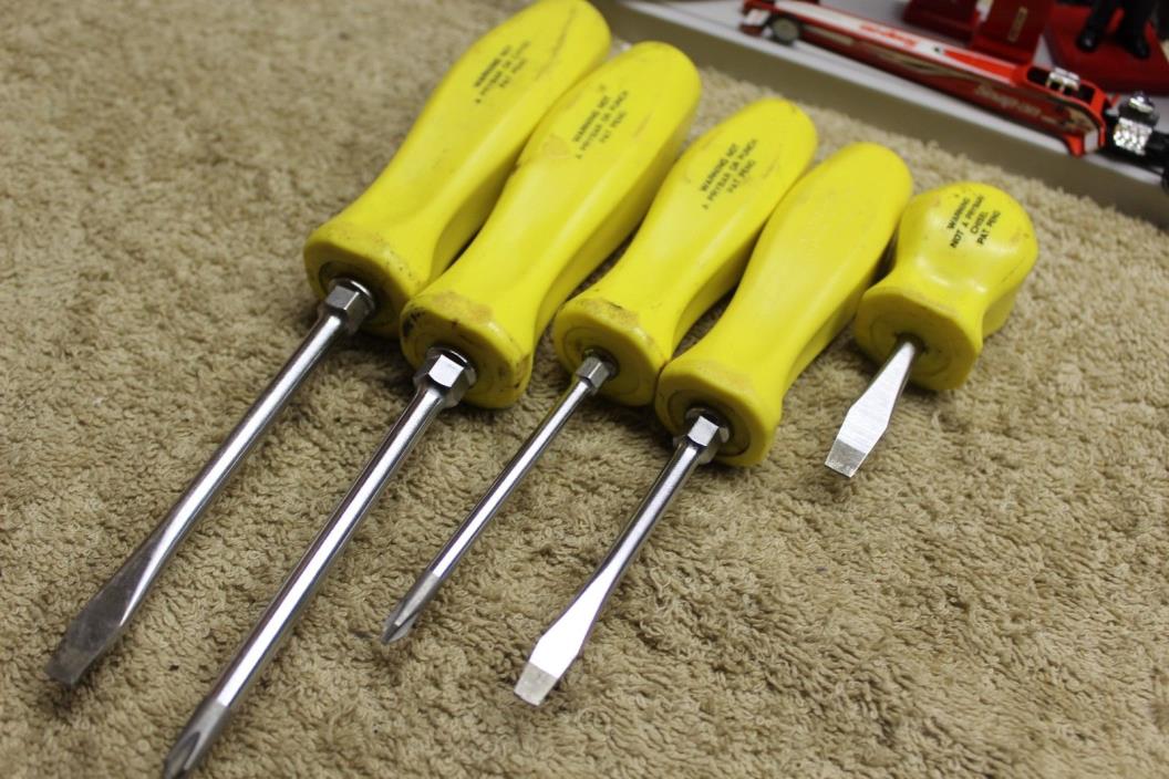 Snap On Tools 5pc Yellow Hard Grip Screwdriver Set SDD1-SDD4 Flips and Flat