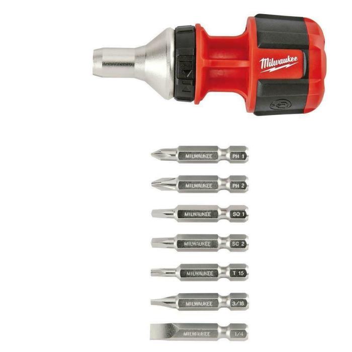 MILWAUKEE 8 in 1 High Torque Compact Ratchet Multi-Bit Driver Screw Screwdriver