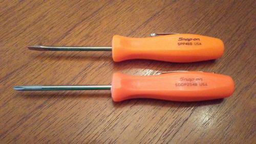Snap on flathead Phillips screwdriver orange hard handle small magnetic set of 2