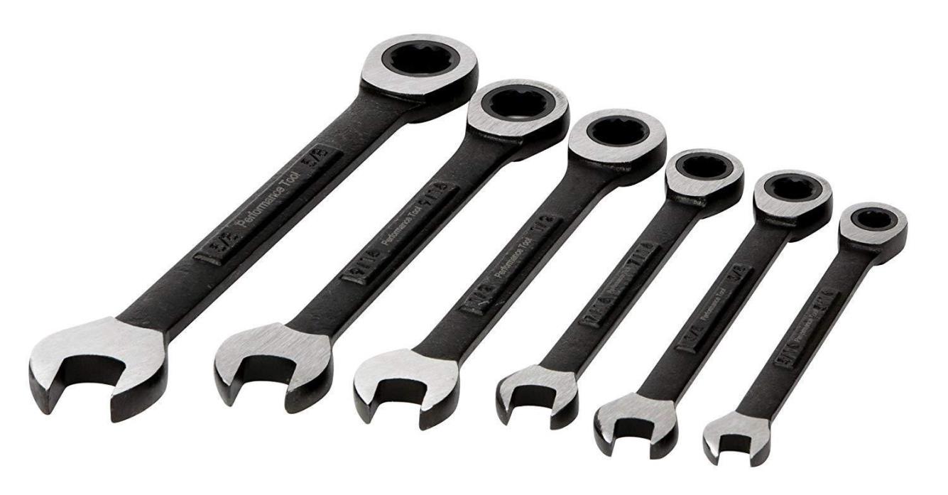 PERFORMANCE TOOL 6 PC RATCHETING WRENCH SET BLACK SAE W39004