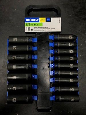 Kobalt 16 Piece Metric 1/2-in Drive 6 Point Deep Impact Socket Set (SPG025916)