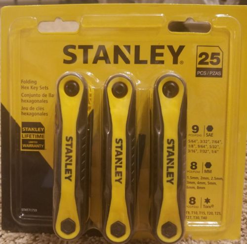 NEW! Stanley Folding Hex Key Sets 25 Total Keys - 9 SAE, 8 MM, 8 Torx STHT71759