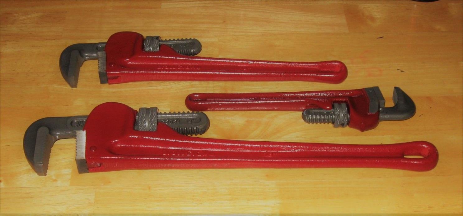 Lot of 3 Pipe Wrenches 10 inch 14 inch 18 inch