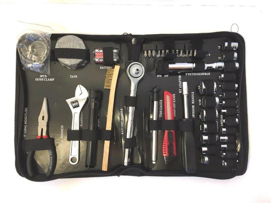 Task Force Wrench And Socket Tool Kit Socket Wrench Bit Tape Zipper Carry Case