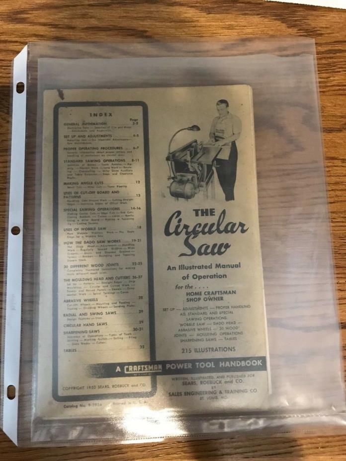 3 Craftsman Circular, Jig, and Band saw, 1952 operation manuals Atlas Motor Tool