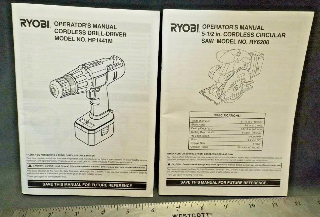 RYOBI CORDLESS DRILL-DRIVER MODEL HP1441M & CIRCULAR SAW RY6200 MANUALS Guc