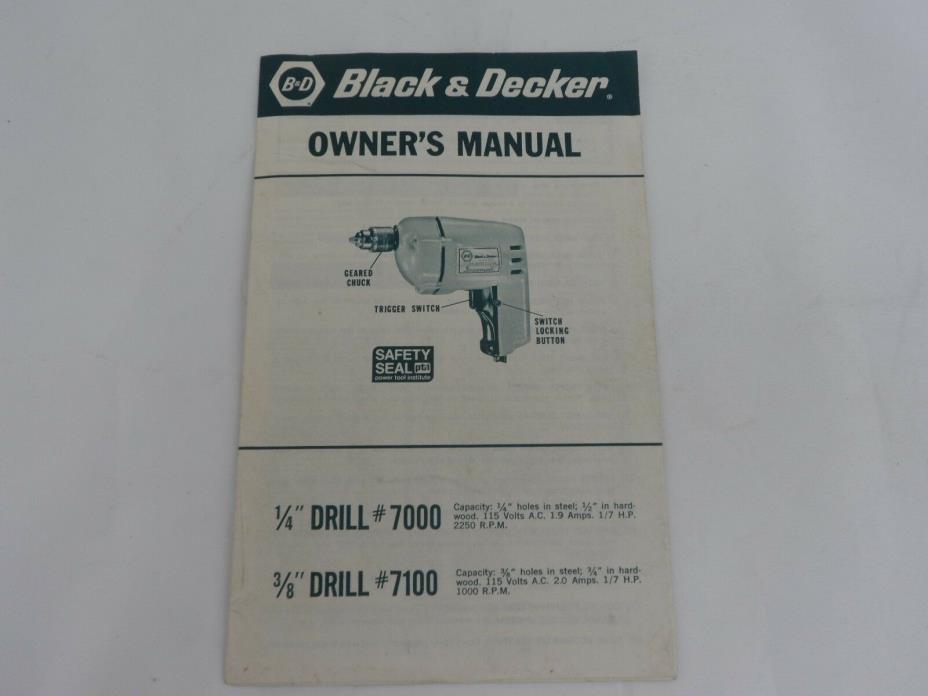 Black & Decker #7000 #7100 Drill Original Owners Manual Instructions User Guide