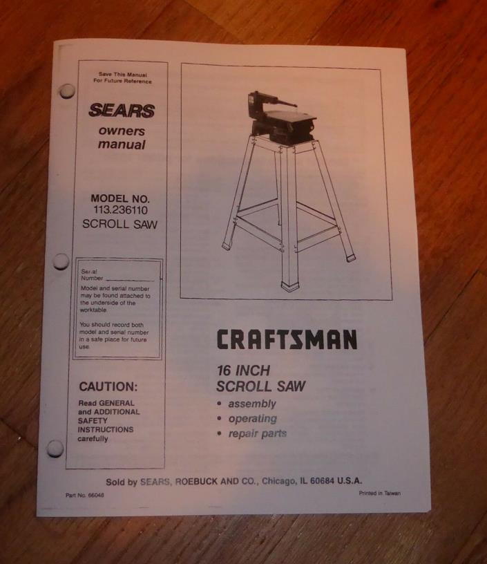 SEARS CRAFTSMAN 16 INCH SCROLL JIG SAW OWNERS MANUAL 113.236110 236110