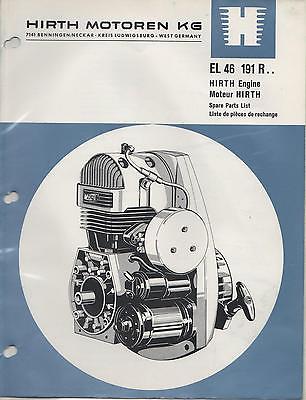 HIRTH EL 46  SNOWMOBILE & VEHICLE ENGINE MODEL 191 R SPARE PARTS MANUAL (654)