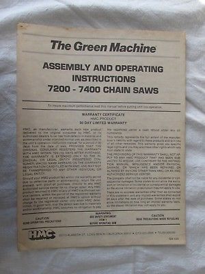 The Green Machine Assembly & Operating Manual 7200 - 7400 Chain saws