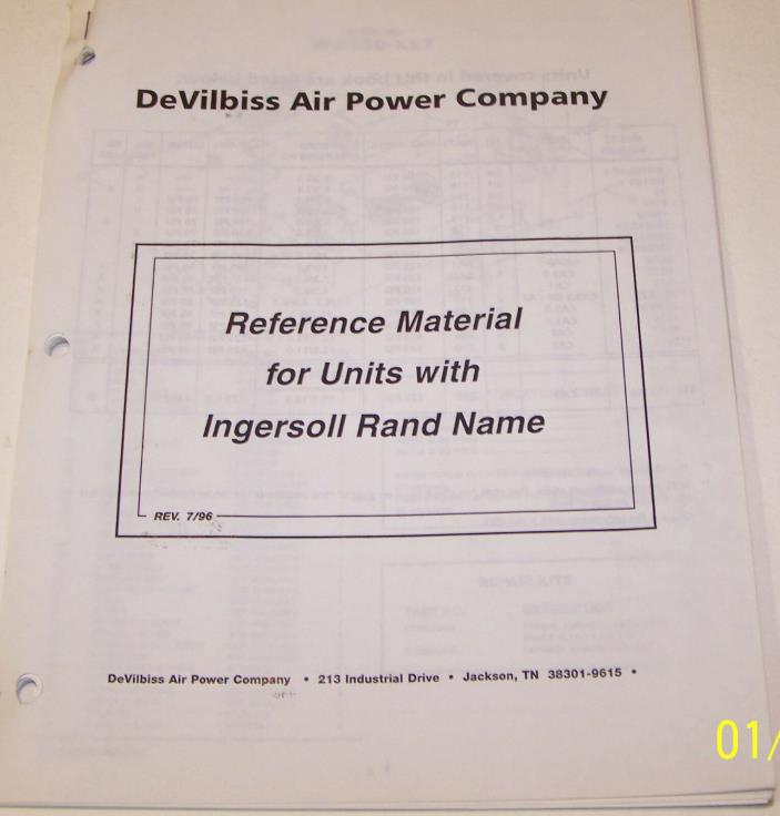 DeVilbiss, Ingersoll Rand, Air Compressor Parts and Specification Manual