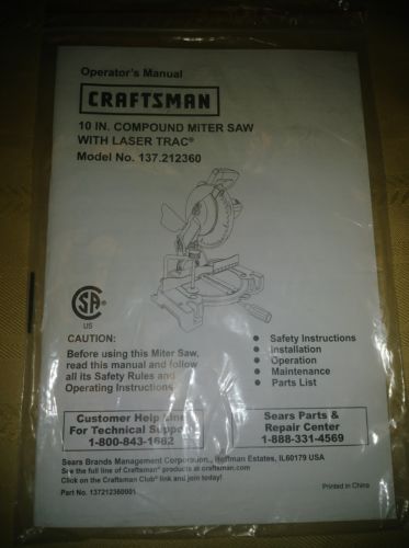 MANUAL Sears Craftsman 10 Inch Compound Miter Saw w laser trac MODEL 137.212360