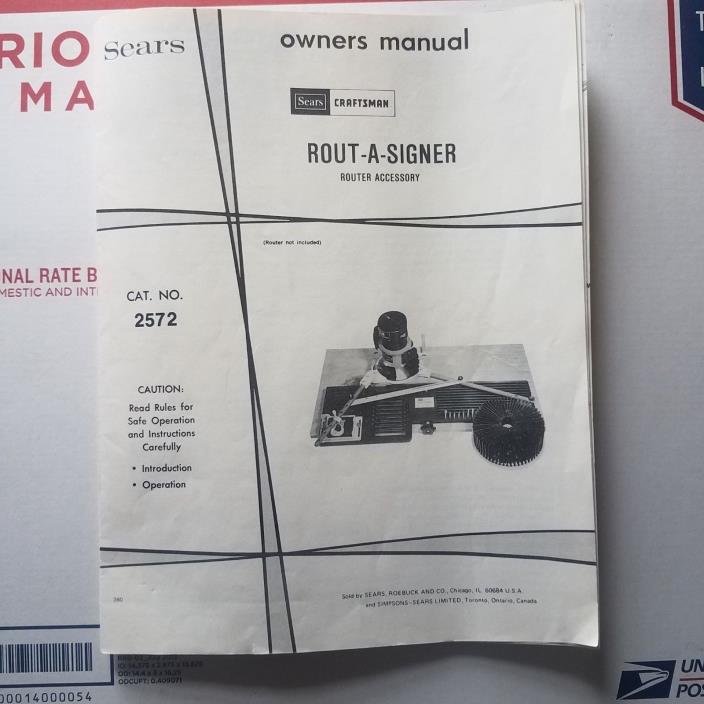 Craftsman Rout-A-Signer Owners Manual Cat. No. 2572  8 pages complete