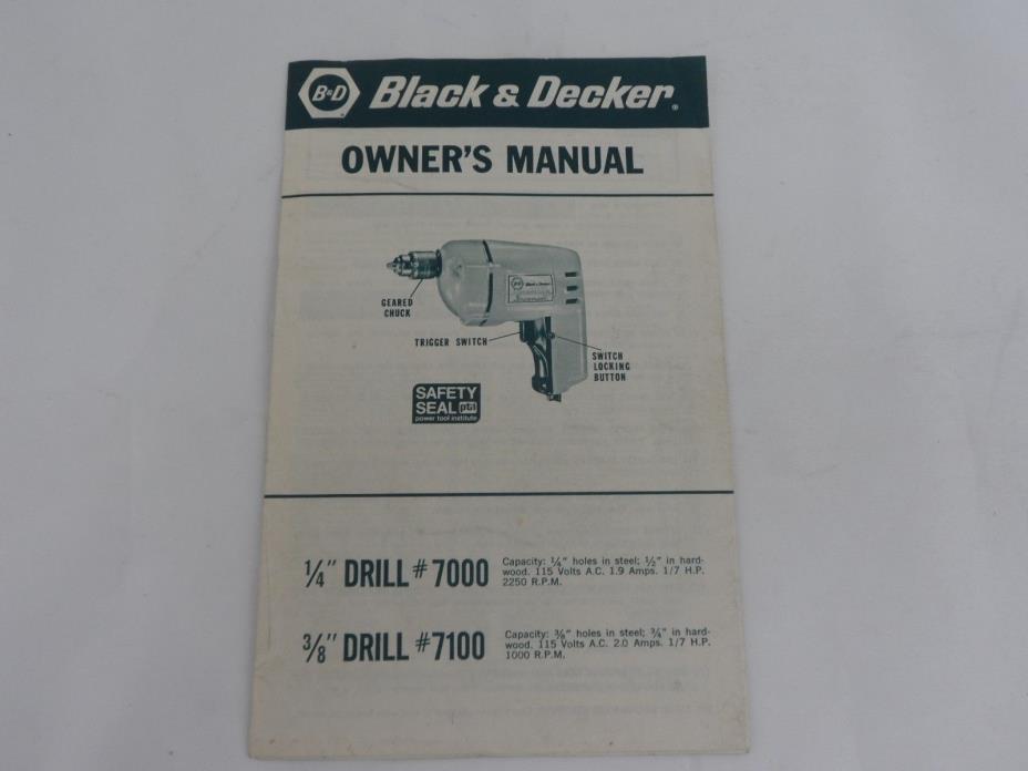 Black & Decke #7000 #7100 Drill Original Owners Manual Instructions User Guide