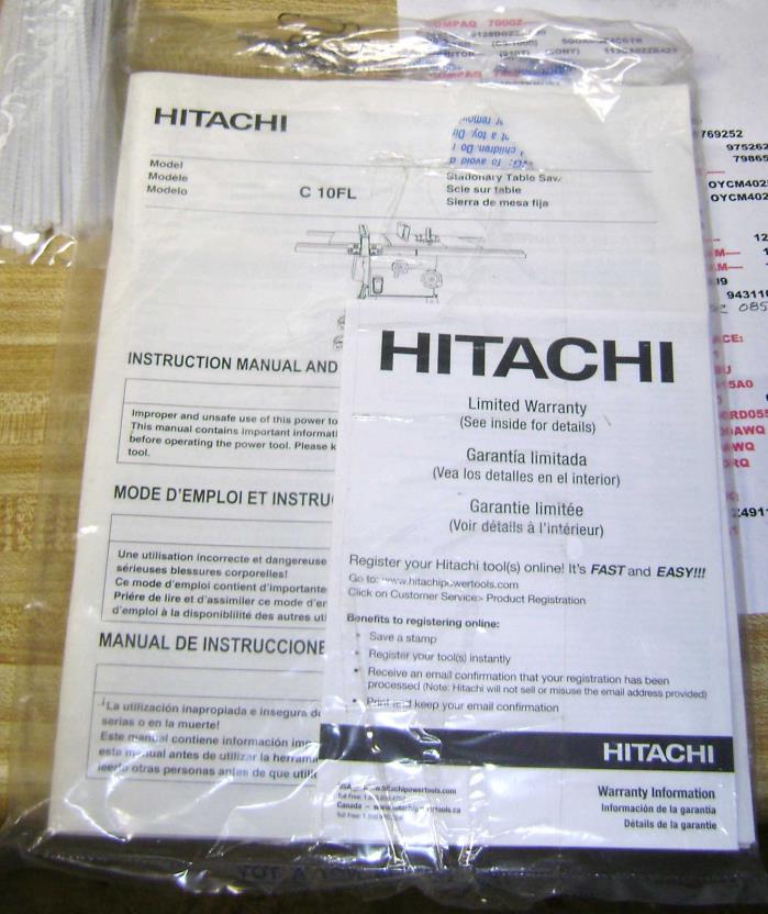 HITACHI C-10FL Table Saw Instruction / Owners Manual