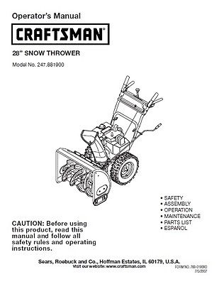 Sears Craftsman 28” SNOW THROWER manual Model No. 247.881900
