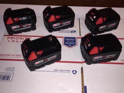 (5) AUTHENTIC MILWAUKEE M18 RED LITHIUM XC 5.0 BATTERIES 48-11-1850