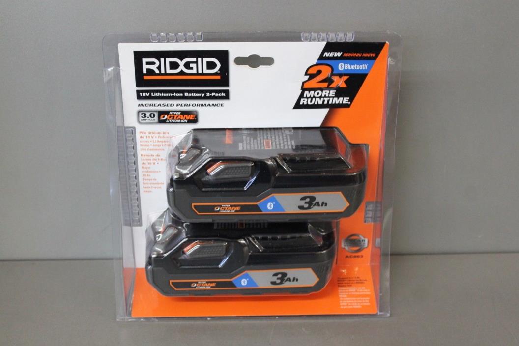 RIDGID AC803 Power Tool Battery 18V Lithium Ion 3.0Ah 2 Pack Bluetooth