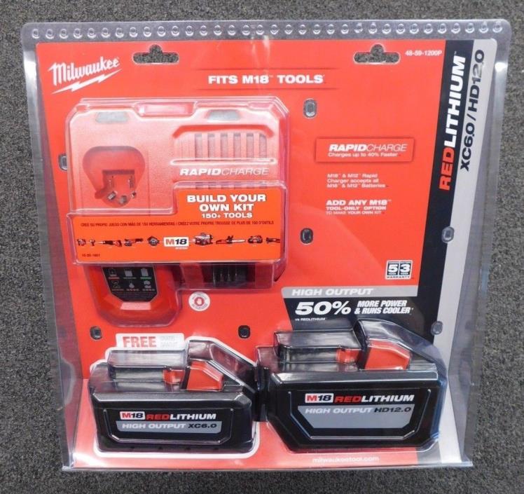 Milwaukee 48-59-1200P M18 Li-Ion HD 12.0 Starter Kit with Free 6.0 Battery New