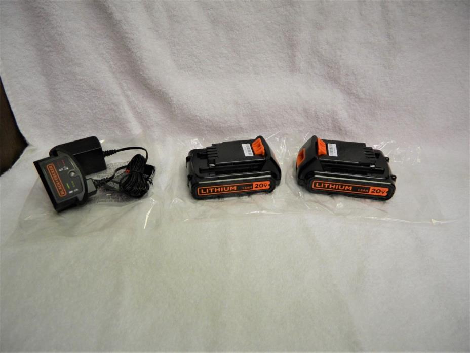 NEW BLACK & DECKER 20V MAX 1.5Ah Lithium 2 Batteries & Charger LBXR20