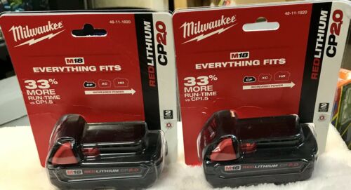 (2) Milwaukee M18 RED LITHIUM CP2.0 Battery Pack/48-11-1820-NEW