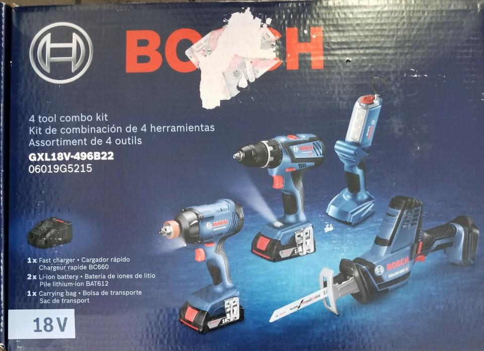 NEW - Bosch 4 Tool Combo Kit 18V GXL18V- 496B22