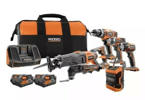 Ridgid R9641 18V Li-Ion Cordless 6-Tool Combo Kit Drill Impact Recip 2X Batt NEW