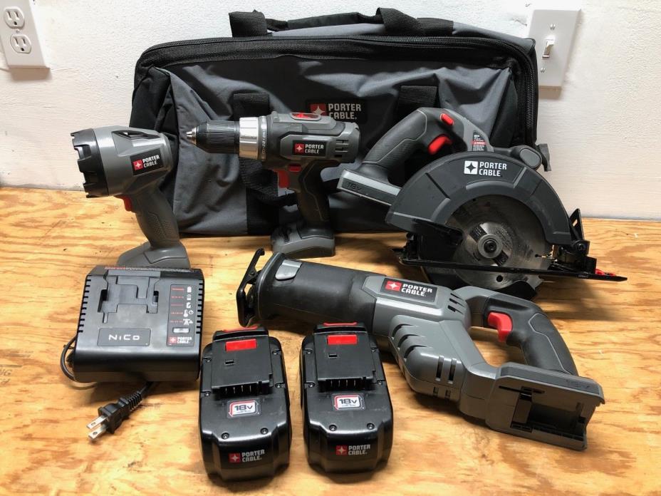 Porter Cable 18V Cordless 4 Tool Combo Kit (PC418C-2) Bundle