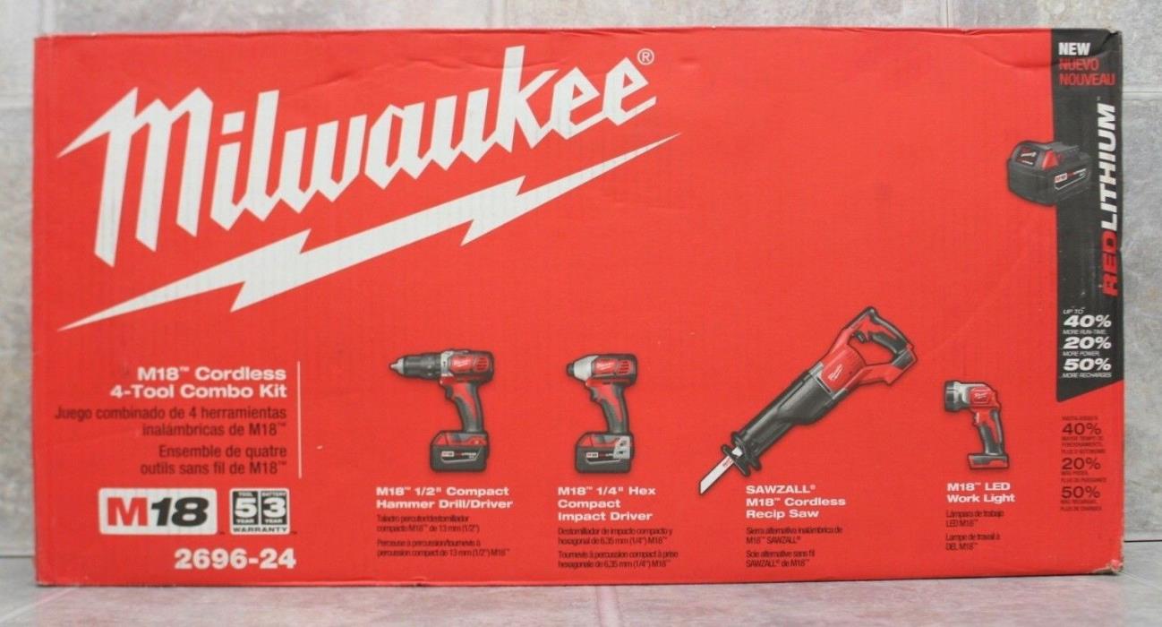 *NIB* Milwaukee 2696-24 M18 Cordless Lithium-Ion 4-Tool Combo Kit