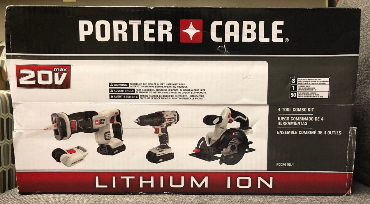 Porter-Cable 20V Max Lithium Ion 4 Tool Combo Kit PCCK616L4 BRAND NEW