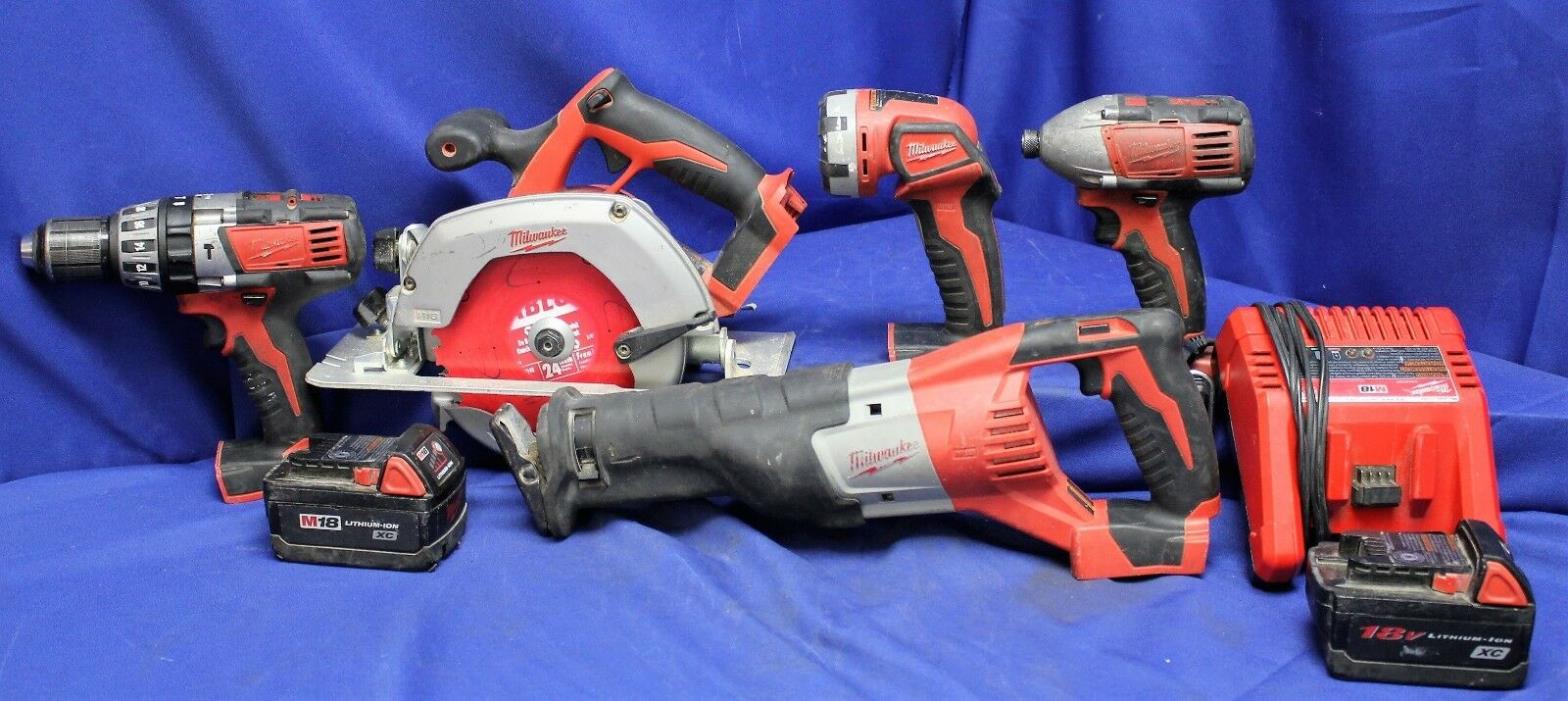 Milwaukee 5 PC Combo Kit W/ 2 Batteries & 1 Charger 18V Lithium Ion
