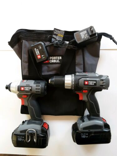 Porter Cable Drill And Impact Driver Bundle Charger and Bag PC1801 PC1801ID