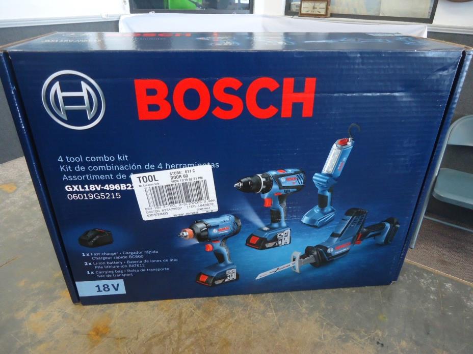 NEW SEALED Bosch 4 Tool Combo Kit 18V GXL18V- 496B22  SUPER PRICE !!! COMPARE!!