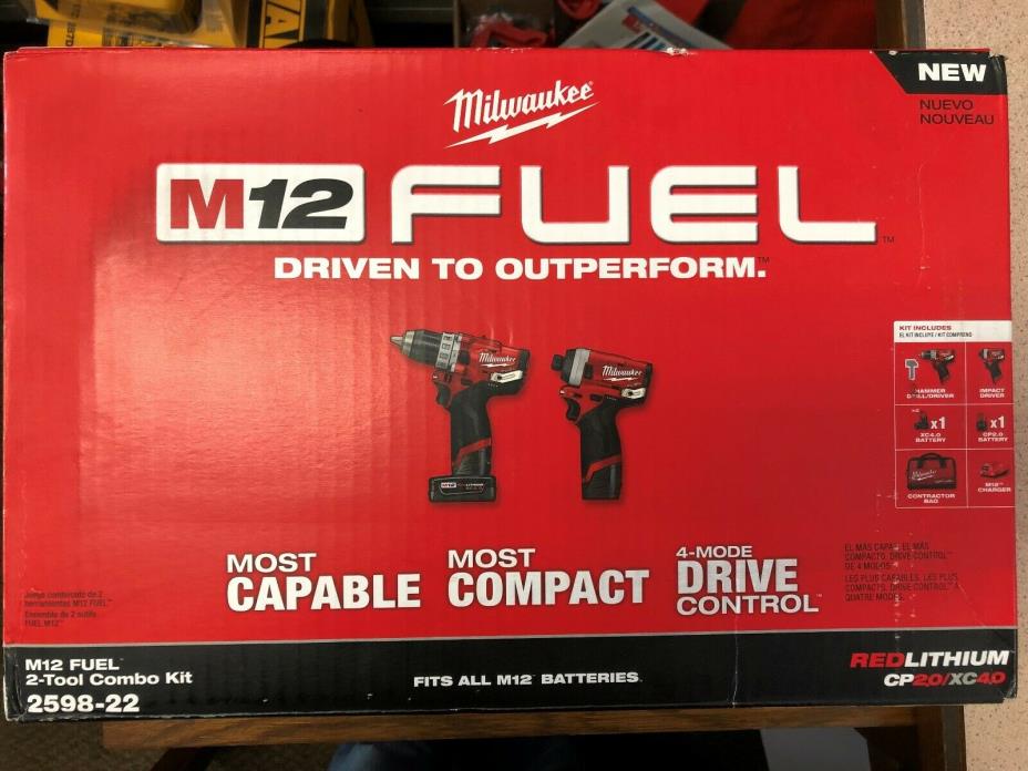 Milwaukee 12V M12 Fuel 2-Tool Combo Kit  2598-22 w/ 2 Batteries, Charger & Bag