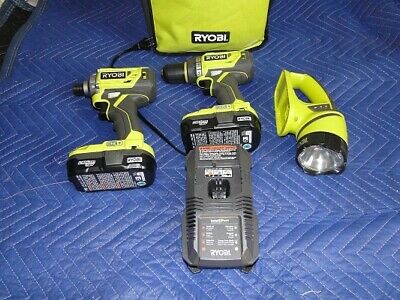 Ryobi Lithium 18 Volt Drill And Impact Driver With Charger And Flashlight