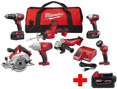 Milwaukee M18 Cordless Combo (7-Tool) (1) 5.0Ah (2) 3.0Ah Batteries Charger Bag