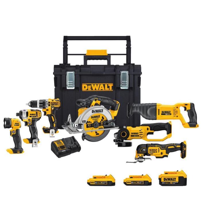 DEWALT 7 Tool Kit 20 Volt MAX Lithium Ion Cordless Drill Recip Circ Saws Grinder