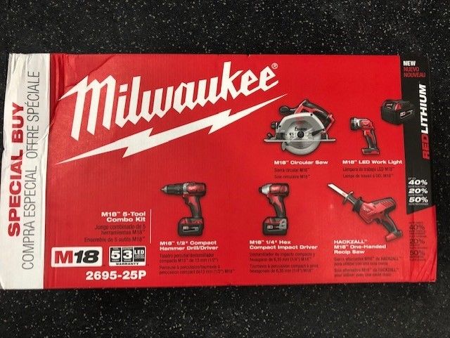 Milwaukee Tool M18 18V Lithium-Ion Cordless Combo Tool Kit (5-Tool) with (2) 3.0